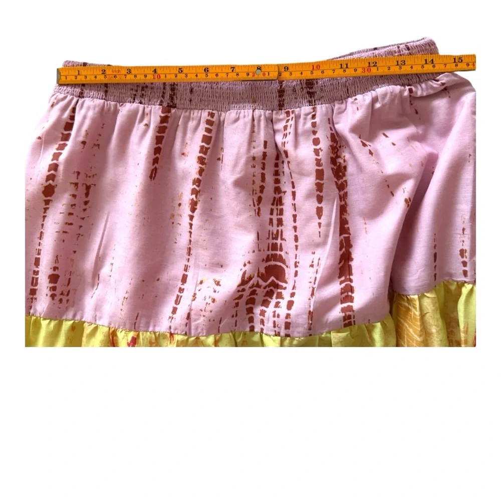 Anthropologie Maxi Tiered Skirt in Pink and Yellow